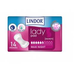 Compresas Lindor Lady Pad Maxi Night 6 gotas 14 unidades