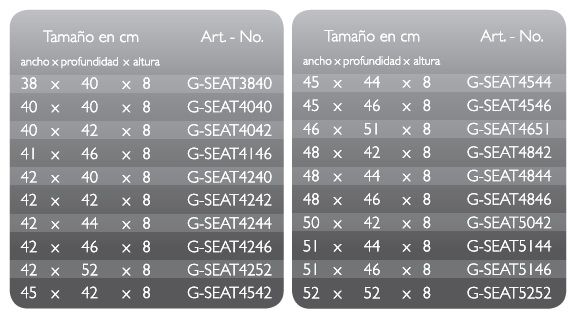 Medidas disponibles cojin antiescaras GEL SEAT