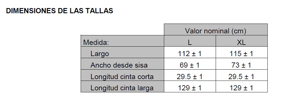 Dimensiones batas manga corta SMS